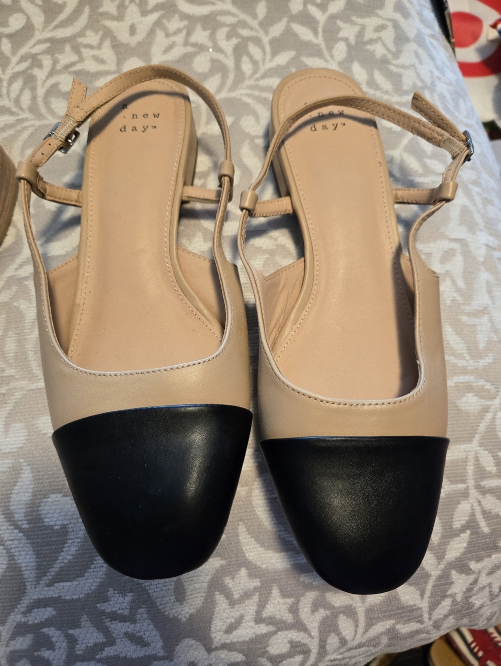 a new day Two-Tone Beige and Black Slingback Flats